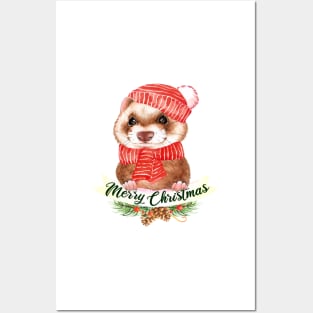 Merry Christmas Ferret Posters and Art